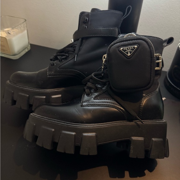 Prada Shoes - Prada Black Combat Boots with Detachable Pouch